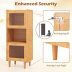 Giantex Bamboo Storage Cabinet, 3-Cube Bookcase, Freestanding Liquor Display - Image 8