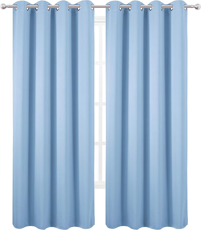 Sky Blue Thermal Blackout Curtains/52 x 108 Inch/Set of 2 Panels Room Darkening - Image 2