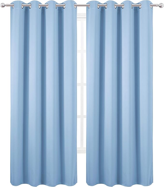 Sky Blue Thermal Blackout Curtains/52 x 95 Inch/Set of 2 Panels Room Darkening - Image 2