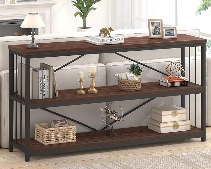 LVB Wood Console Entryway Table, Metal Wooden 3 Tier Sofa Table - Image 3