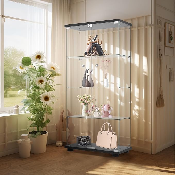 Display Cabinet with Glass Door and Lock, 4-Shelf Fast Installation in 30 Mins - Image 5