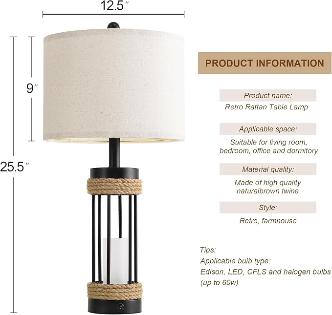 OYEARS 25" Table Lamps Set of 2 - Image 8