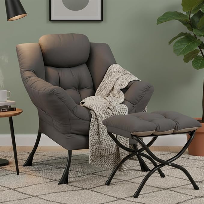 MBOOYOME Lazy Chair with Ottoman, Modern Accent Lounge Armchair with Armrests by MBOOYOME