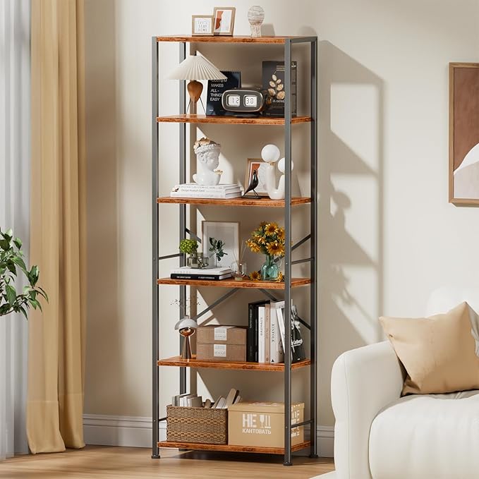 Furologee 6 Tier Book Shelf Set of 2, Tall Wide Bookshelf, Industrial Open - Image 2