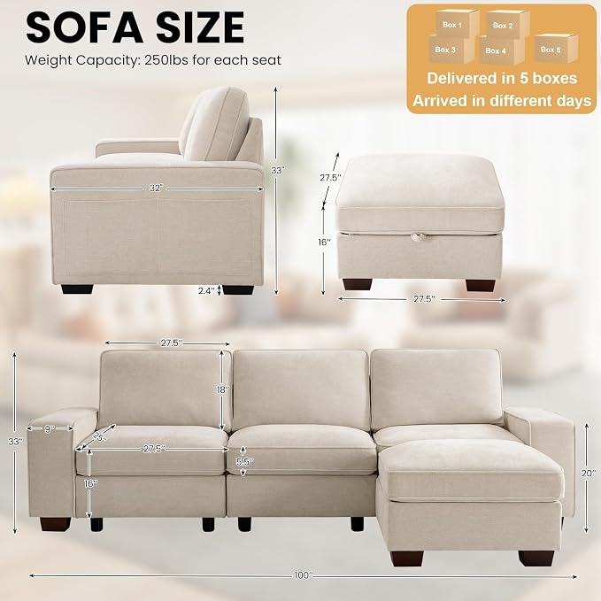 TEKAMON 100" Modular Sectional Sofa - Image 2