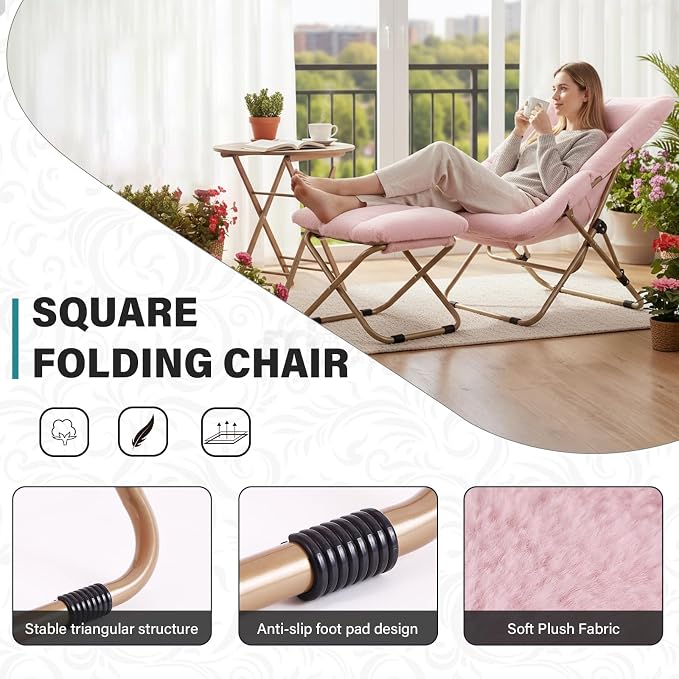 Tiita Folded Chair with Straight Ottoman, Soft Faux Fur Oversized Folding - Image 4