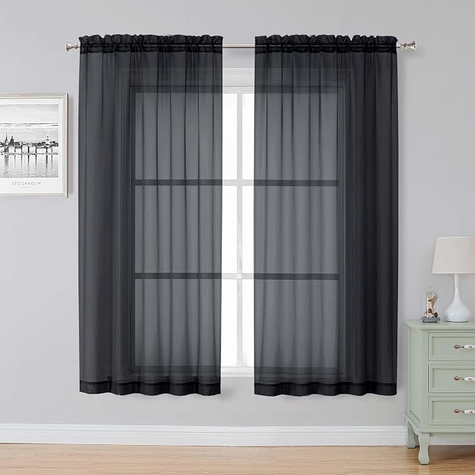 Simplebrand Black Sheer Curtains, 2 Panels Set by Simplebrand