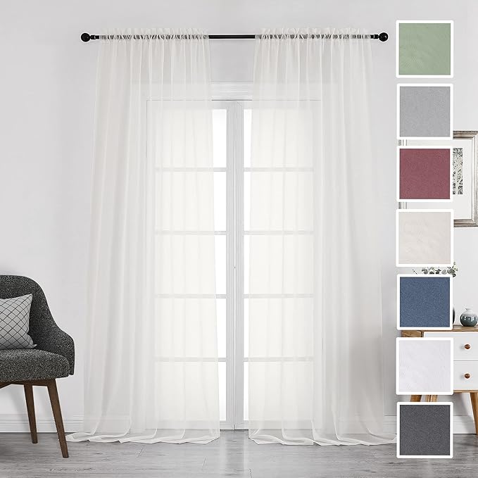 Chyhomenyc Ivory Sheer Curtains 108 Inch Long 2 Panels Set | Light Filtering by Chyhomenyc