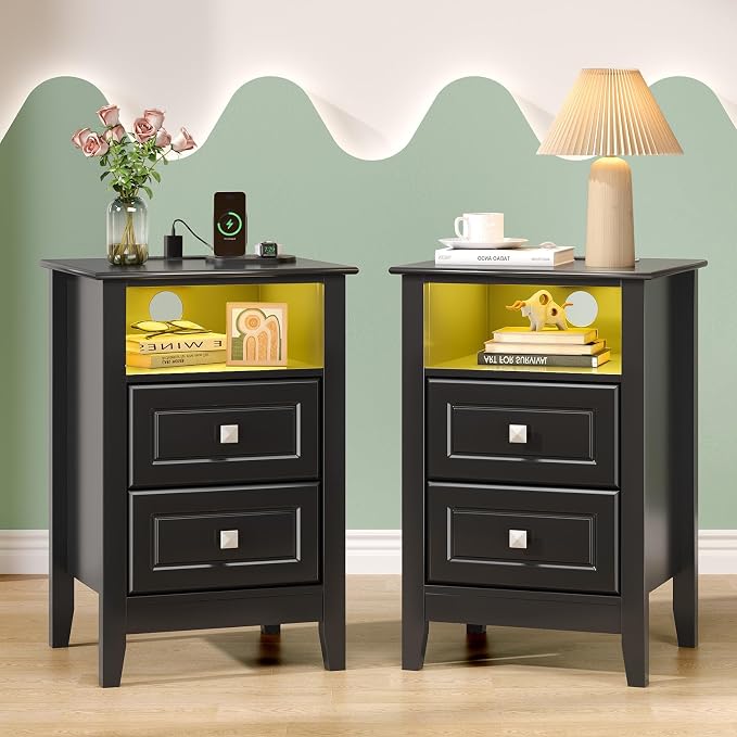 Bonnlo Black Nightstand Set of 2 by Bonnlo