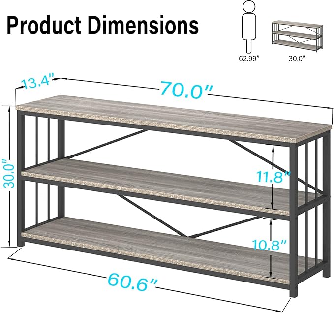 LVB Extra Long 3-Tier Sofa Table, Industrial Console Table - Image 2