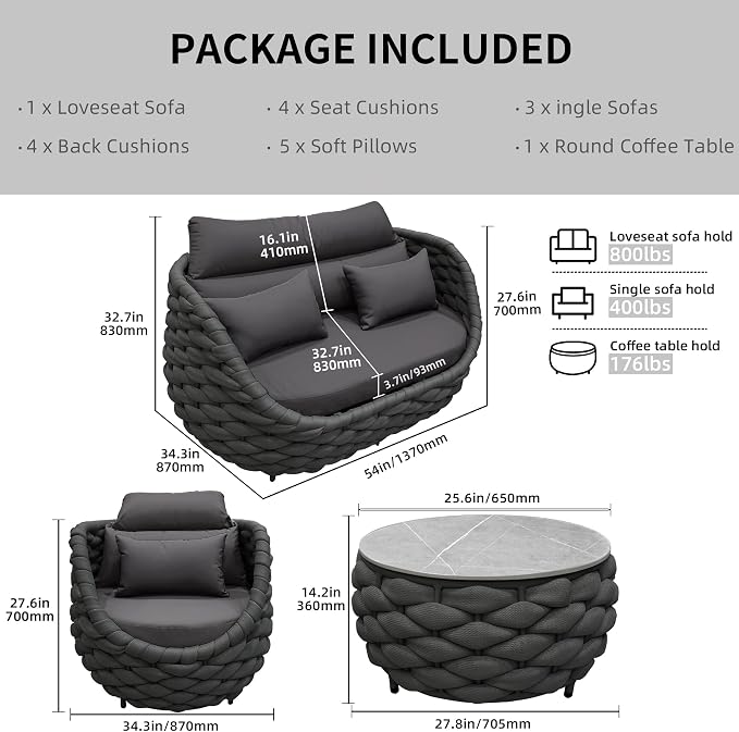 TWT Outdoor Patio Furniture Set-6 Pieces Aluminum Sectional Sofa, Metal Patio - Image 2