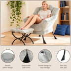Welnow Lazy Chair with Ottoman, Modern Accent Chair with Armrests and a Side - Image 4
