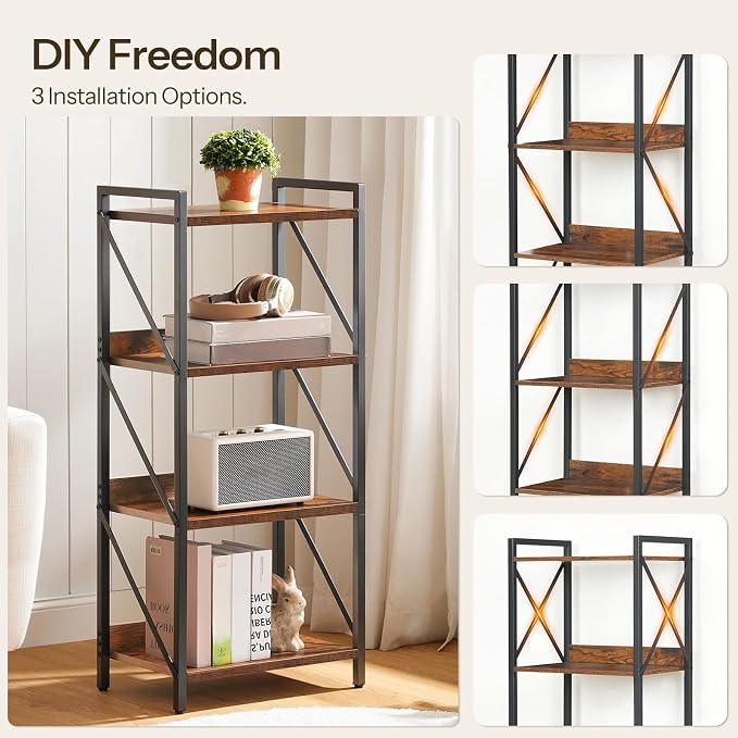 HOOBRO Bookshelf, 4-Tier Industrial Bookcase, Book Shelf Storage Organizer - Image 7