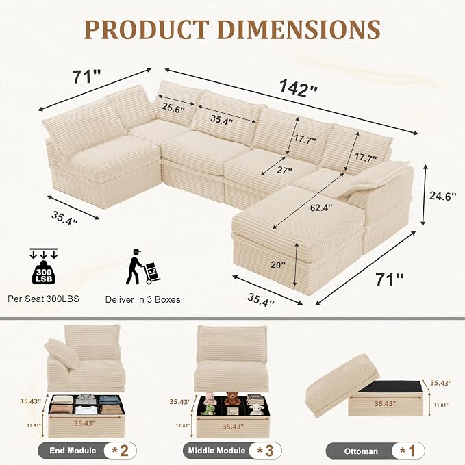 Upgrade Boneless Couch with Storage, Extra Deep&High Seat Modular Sectional - Image 3