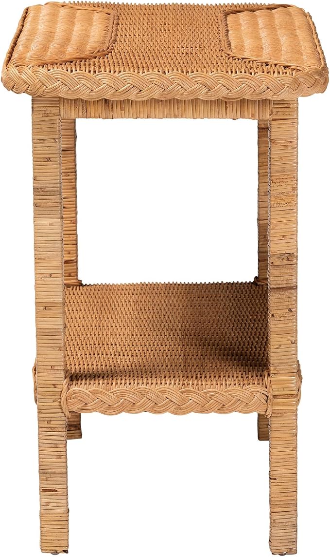 Bali & pari Minahasa Bohemian Light Honey Braided Rattan Side Table - Image 5