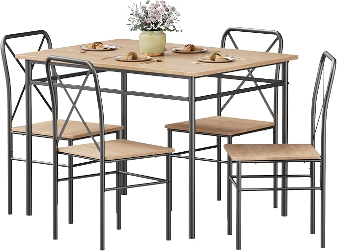 VECELO Dining Table Set for 4, 5-Piece Wood Kitchen Table - Image 8