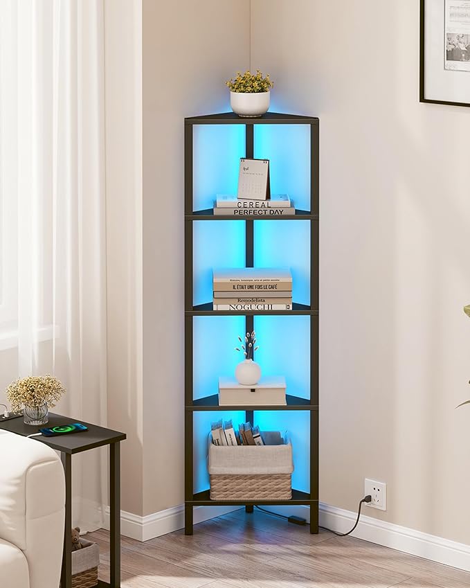 TUTOTAK Corner Shelf with LED Light, 5-Tier Corner Bookshelf by ChoosetutotakFurnitureBuildYourCozyHome