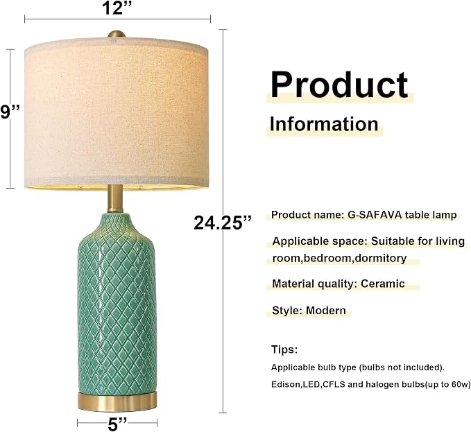 G-SAFAVA24.25 Modern Ceramic Green Table Lamps Set of 2 - Image 7