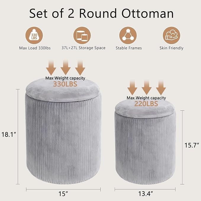 CAROLMADE Set of 2 Round Ottoman - Image 2