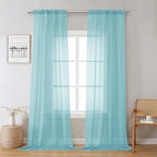 Aqua Sheer Curtains for Living Room 96 Inches Long 2 Pcs, Dual Rod Pockets by Lecloud