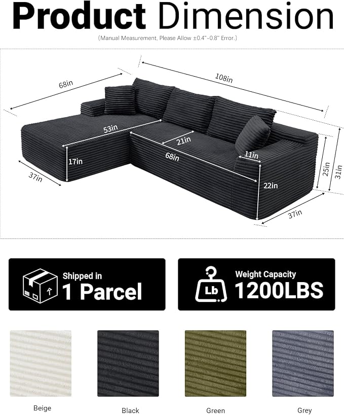 108 Inch Cloud Sectional Couch, Modern Modular Sectional Sofa - Image 2