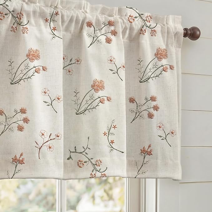 Kitchen Valances for Windows, Floral Embroidered 52x18 Inch 1 Panel | Country by Unknown