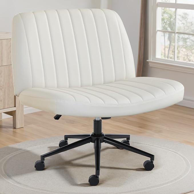OLIXIS Criss Cross Chair with Wheels Wide Cross Legged Office Desk Vanity Chair by OLIXIS
