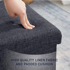 Ornavo Home 2 Pack 15 Inch Folding Storage Ottoman, Square Cube Linen Small - Image 6