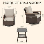 MELLCOM 3 Pieces Patio Furniture Set, Wicker Swivel Glider Chairs - Image 2