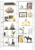 Homykic Double Wide Bamboo Bookshelf White, 6-Tier Large Open Bookcase by Homykic