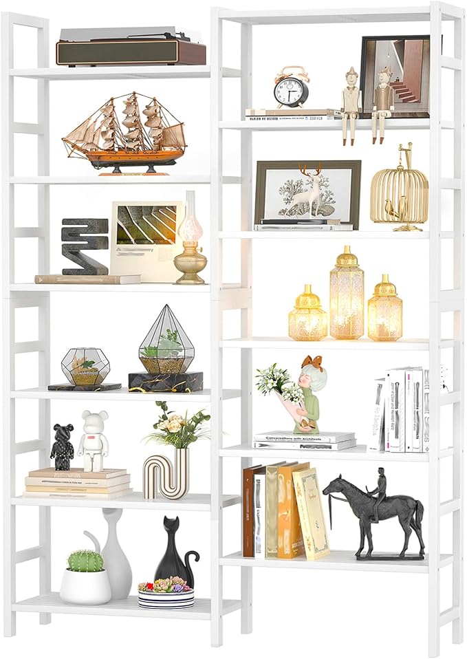 Homykic Double Wide Bamboo Bookshelf White, 6-Tier Large Open Bookcase by Homykic