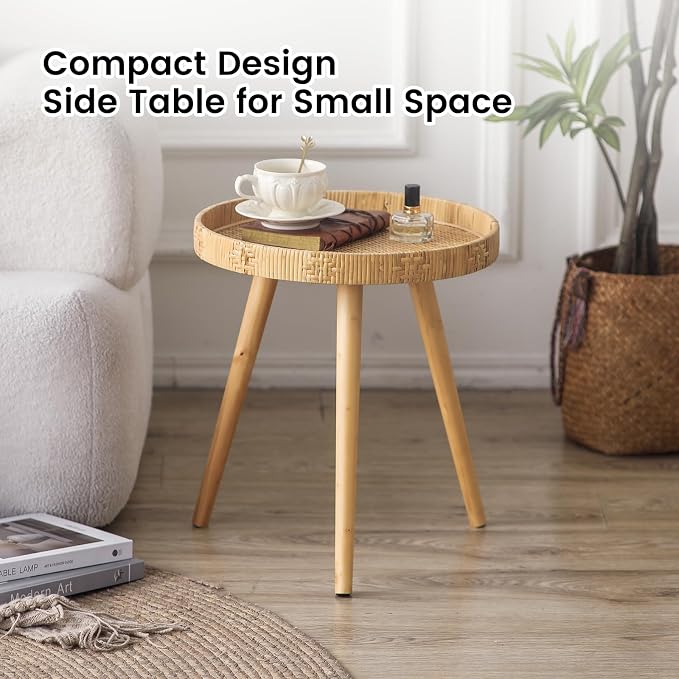 Round Side Table, Boho Circle End Table Coffee Table - Image 4