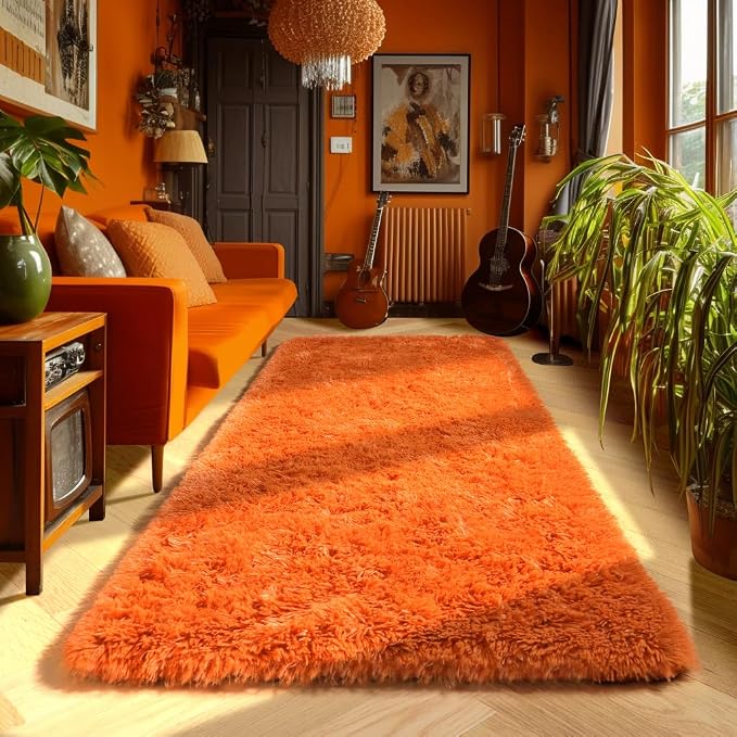 Amdrebio Burnt Orange Fall Shag Runner Area Rug 2x6 - Image 8