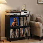 Faesun 3 Tier Flip Top Record Player Stand, Vinyl Record Storage Holds up to - Image 2
