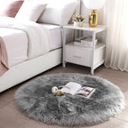 SERISSA 5x5 Fluffy Grey Round Faux Fur Area Rug - Image 2