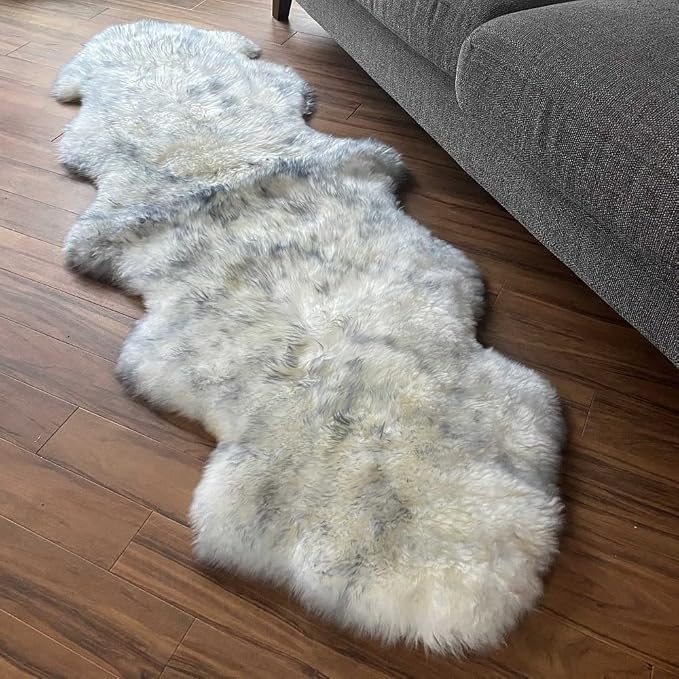 HUAHOO Premium Genuine Sheepskin Rug White Grey Real Australia Sheepskin - Image 3