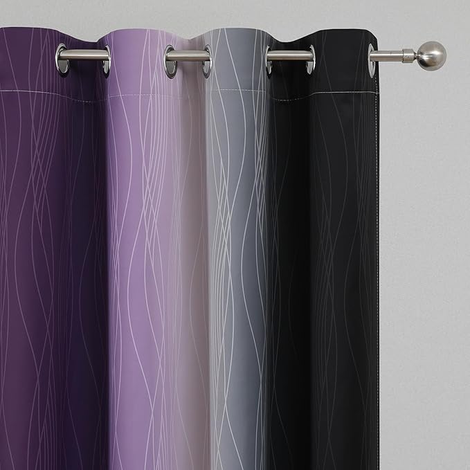 Black and Purple Ombre Blackout Curtains 108 Inch Length | Room Darkening - Image 4