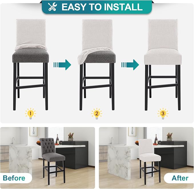 Turquoize 100% Waterproof Bar Stool Cover Stretch Washable Barstool Seat Covers - Image 6