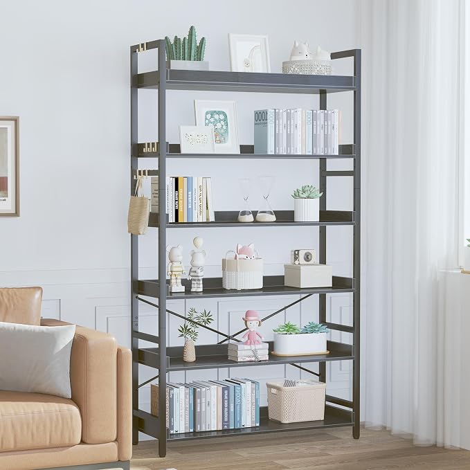 HCHQHS Bookshelf, Adjustable Industrial Bookcase, Vertical Tall Book Shelf - Image 7