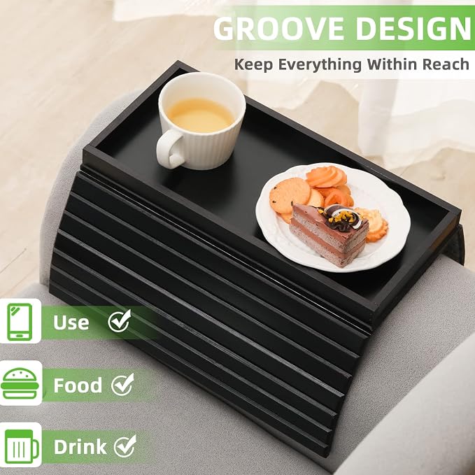 GEHE Bamboo Sofa Arm Tray, Foldable Couch Arm Tray Side Table, Anti-Falling - Image 3