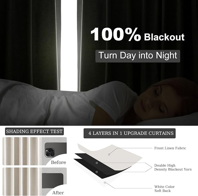 Topfinel 45 Inches Long Linen Blackout Curtains Tiers - Image 6
