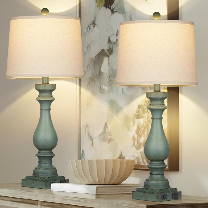 Cinkeda 29" Tall Table Lamp for Living Room Set of 2, Vintage Bedside - Image 3