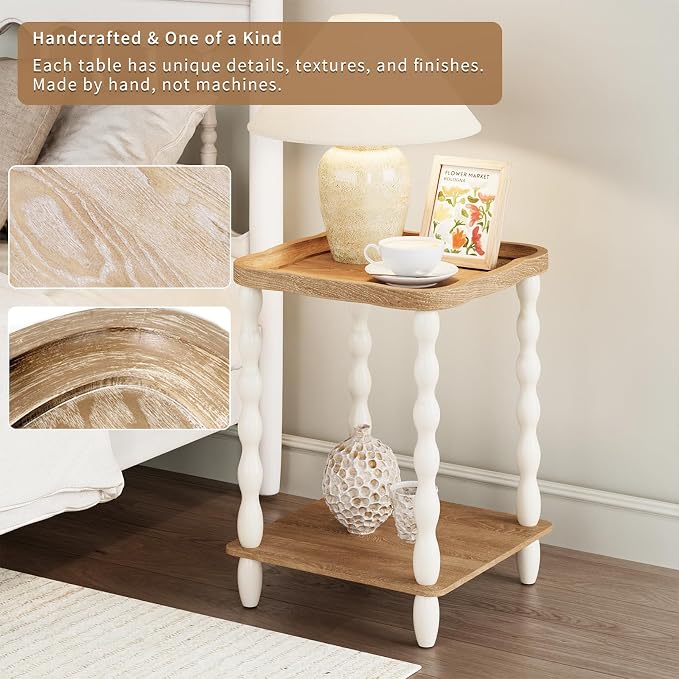 karlott End Table, 2-Tier Farmhouse Side Table, 18.9'' Handcrafted Weathered - Image 4