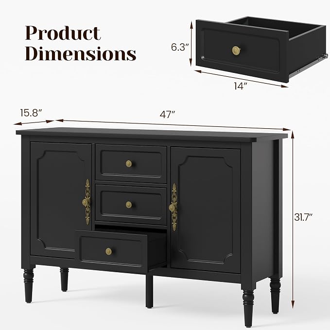 FansaFurn Black Storage Cabinet, Mid-Century Buffet Cabinet - Image 2