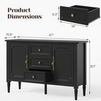 FansaFurn Black Storage Cabinet, Mid-Century Buffet Cabinet - Image 2
