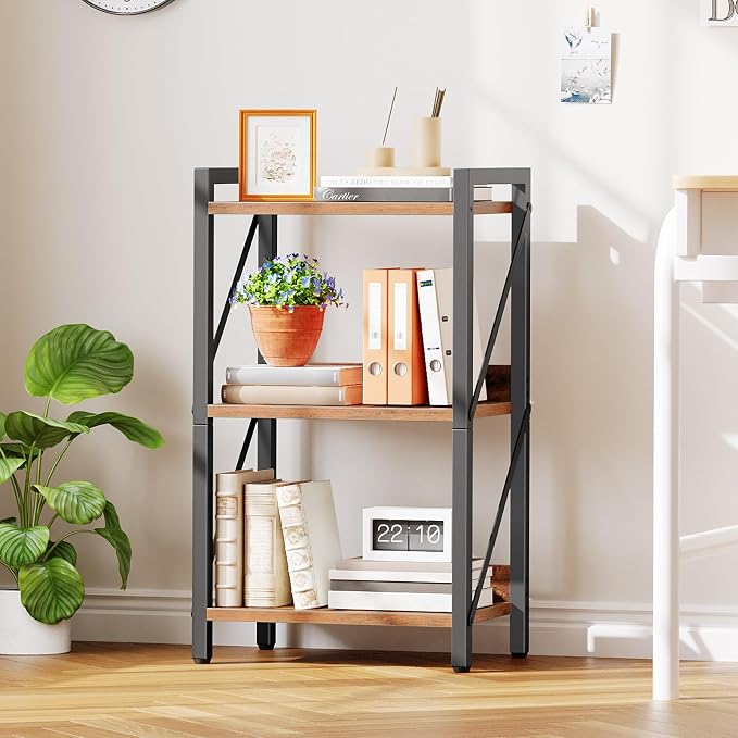 HOOBRO Bookshelf, 3-Tier Industrial Bookcase, Book Shelf Storage Organizer - Image 8