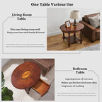 Solid Wood Oval End Table with Drawer and Storage Shelf, Traditional Vintage - Image 5