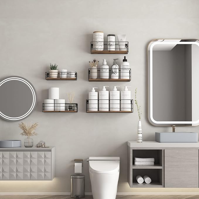 CRUGLA Floating Wall Shelves Set of 5, Wall Mounted Bathroom Shelves, Hanging - Image 2