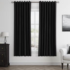 Black 100% Blackout Linen Curtains 63 Inch Length 2 Panels Set by Guken