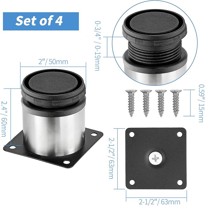 2.5 Inch Metal Furniture Legs Stainless Steel Adjustable Legs Silver Table Legs - Image 4